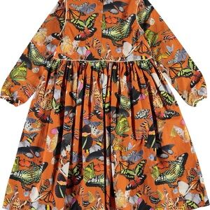 Molo Butterfly Print Kids Costume Dress - Orange and Green